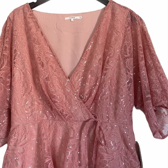 NWT TULAROSA Autumn Dress Lace Sequin Dusty Rose L - Picture 6 of 13